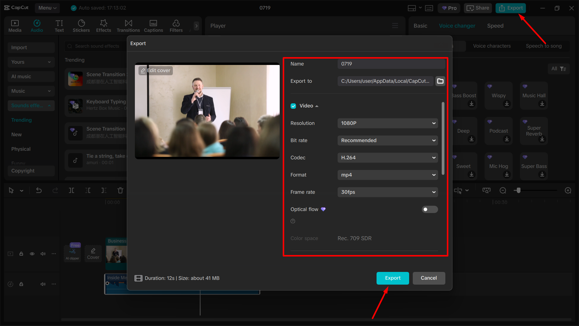 Exporting the video from the CapCut desktop video editor