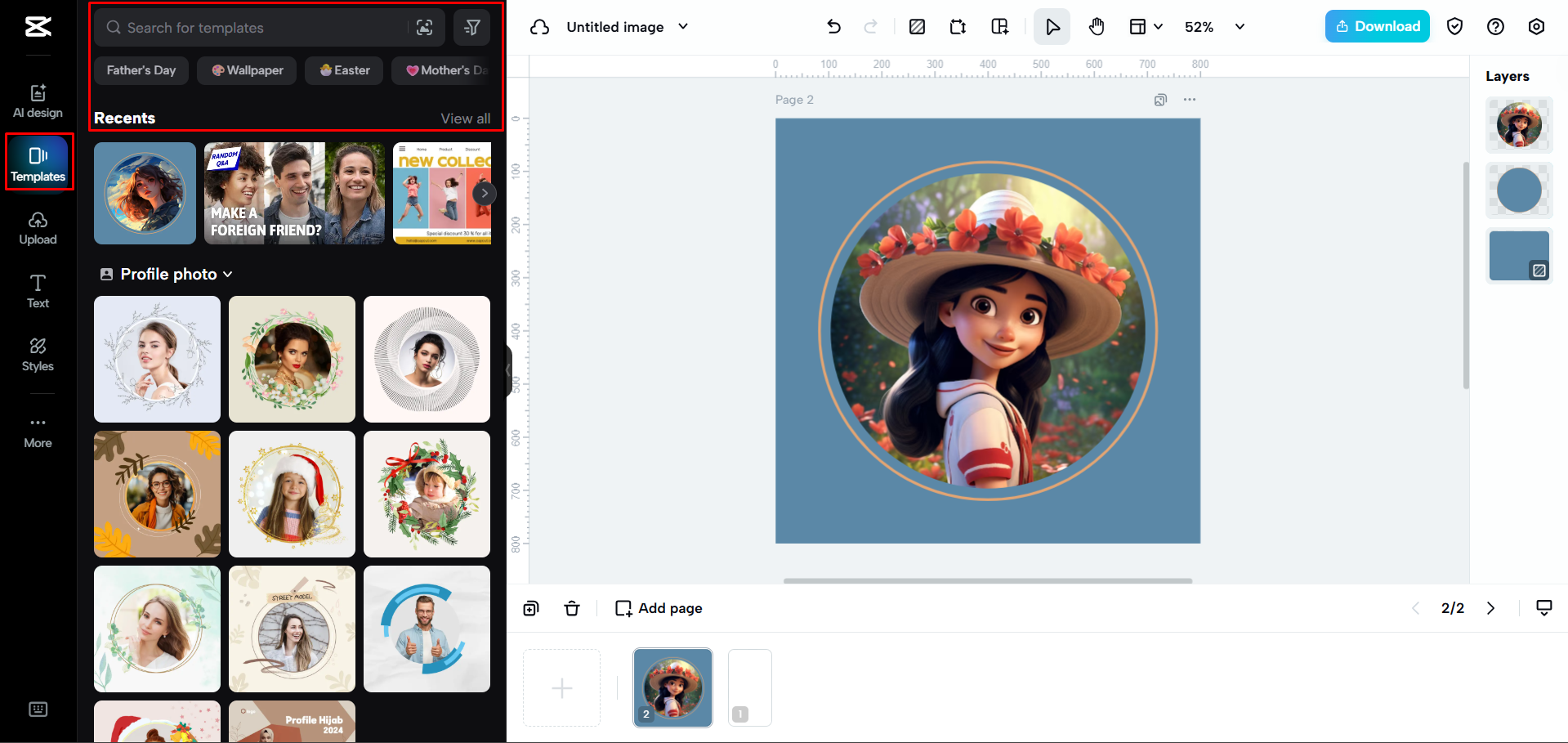 Choosing an image template in CapCut Web