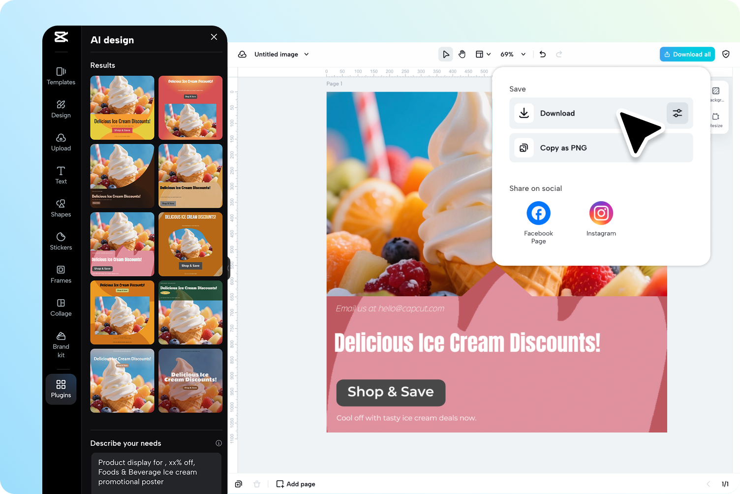  Exporting the final poster from CapCut Web's AI poster generator
