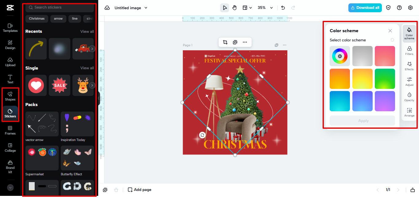 Biblioteca de adesivos e formas do CapCut Web