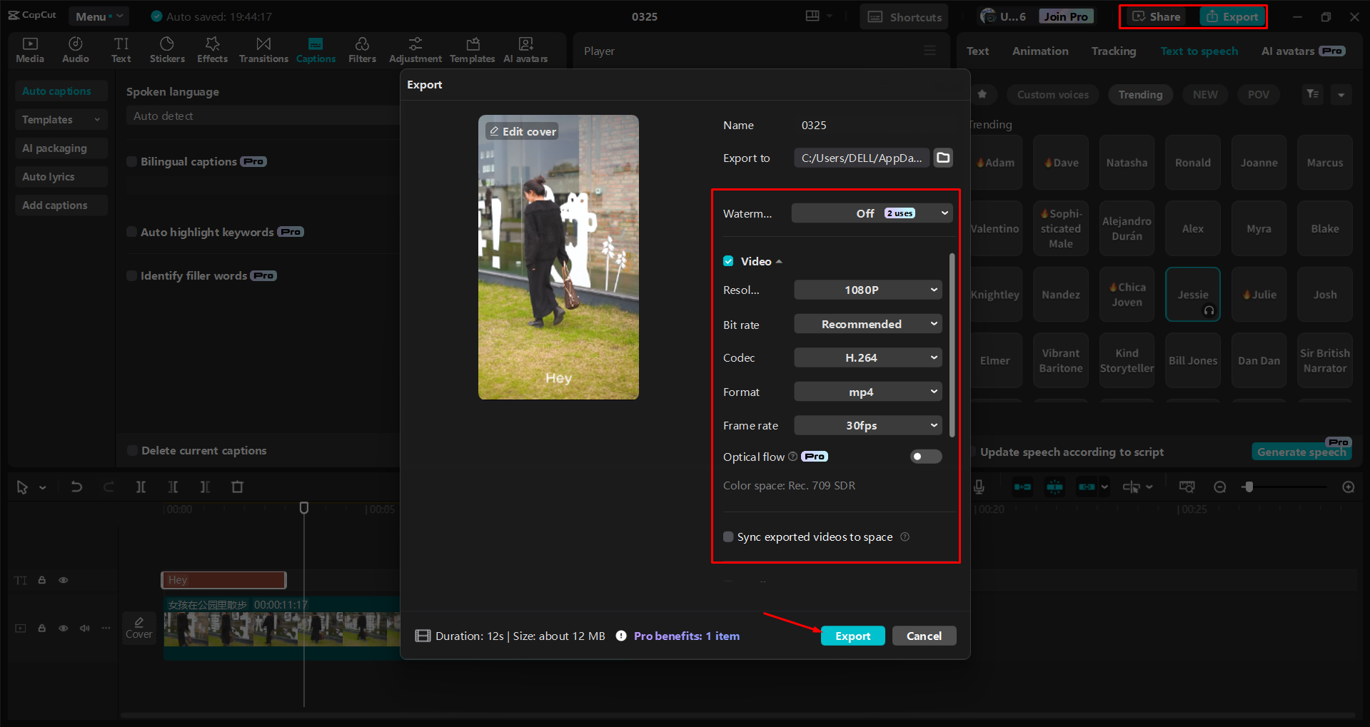 Esportazione di un video dall' CapCut editor video desktop
