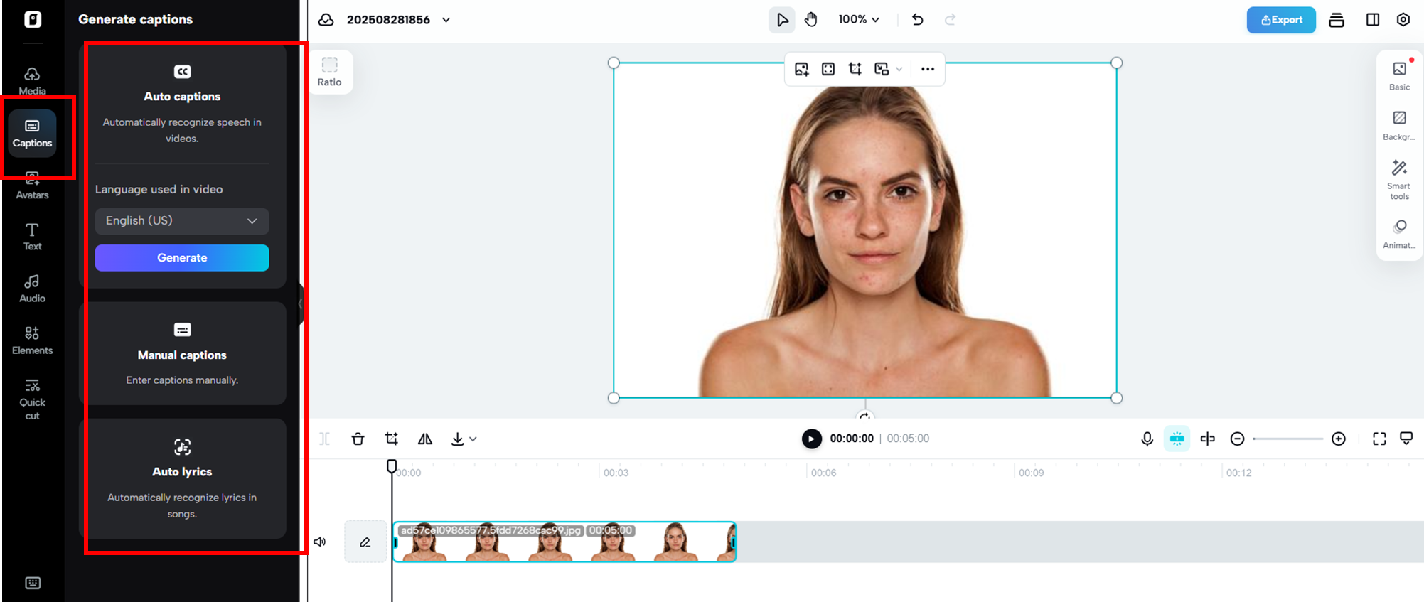 Envie o vídeo e adicione legendas