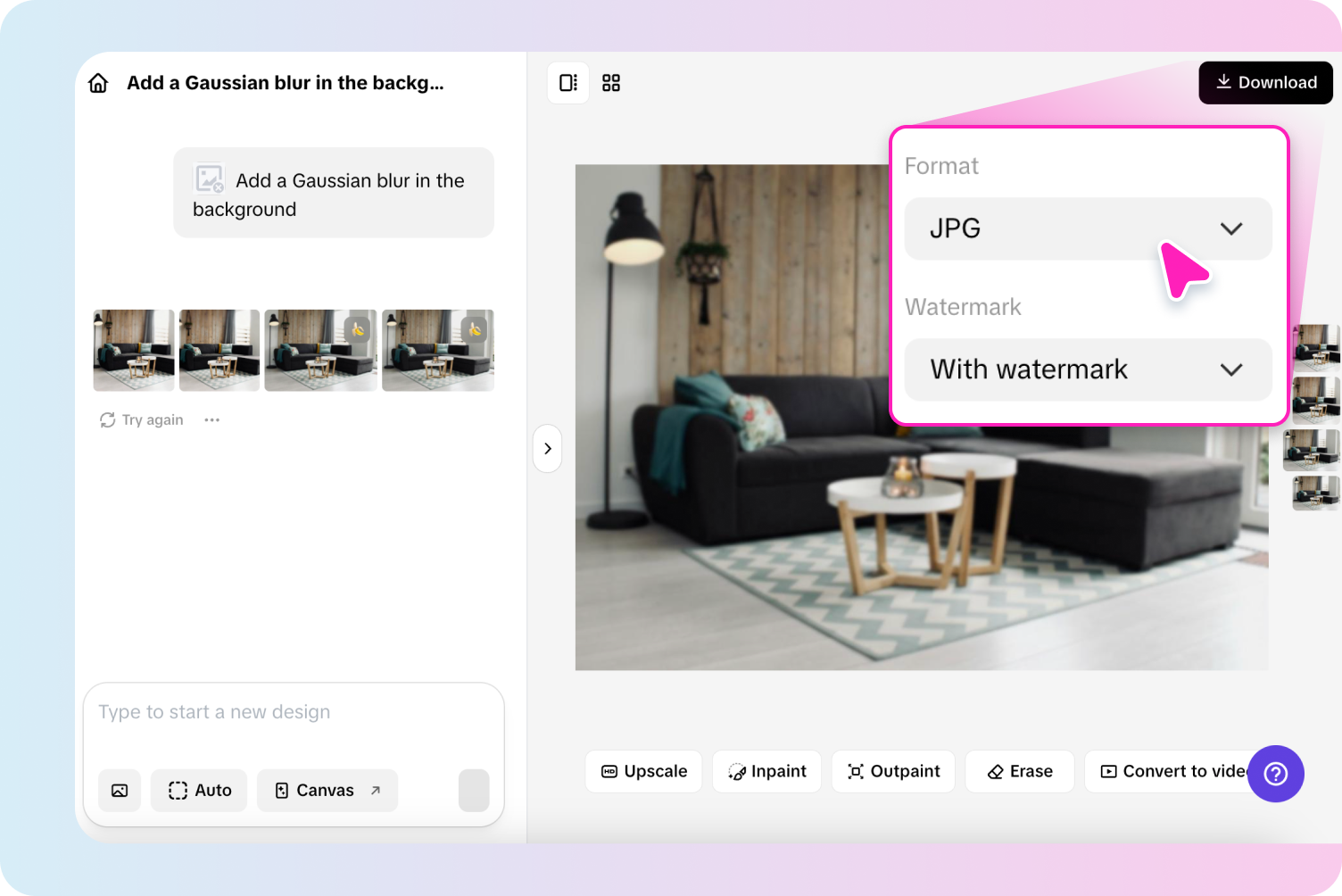 Редактирование и экспорт изображения из Pippit