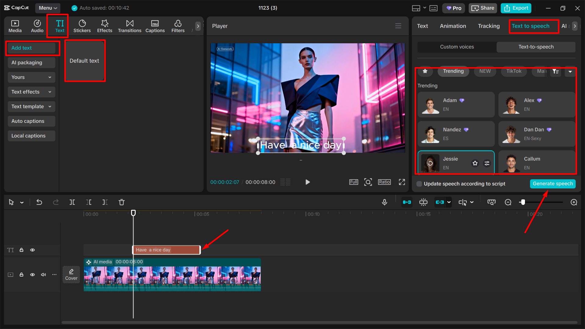 Converting text to speech in CapCut