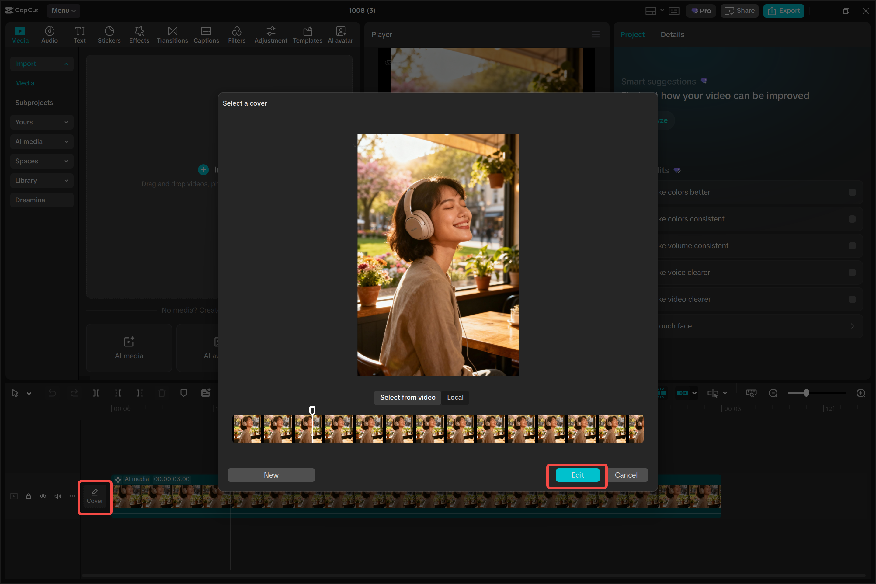 Accessing the TikTok thumbnail in the CapCut desktop video editor