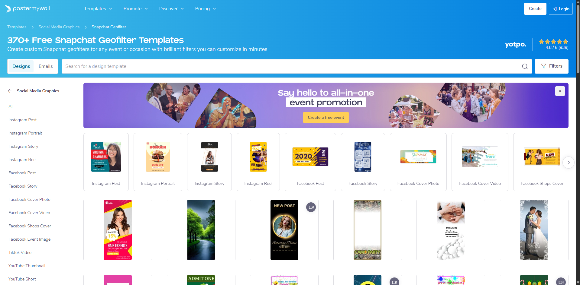 Interface of PosterMyWall - a tool to use Snapchat filters online