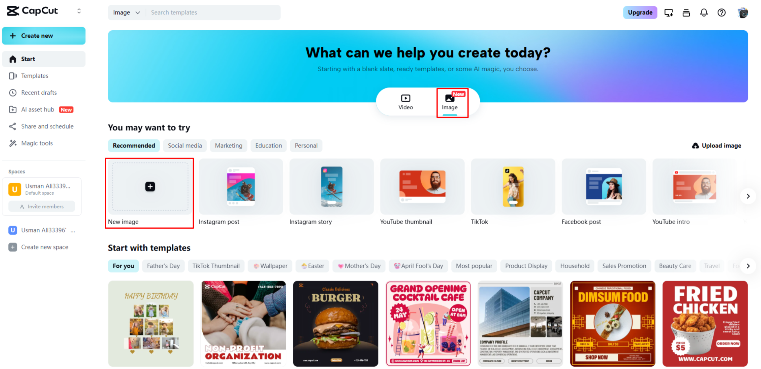 Uploading an image to CapCut Web