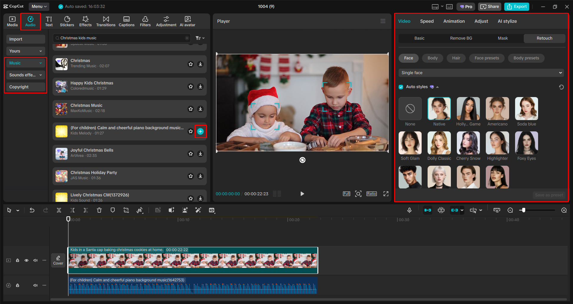 Adding music with captions to a video with the CapCut desktop video editor