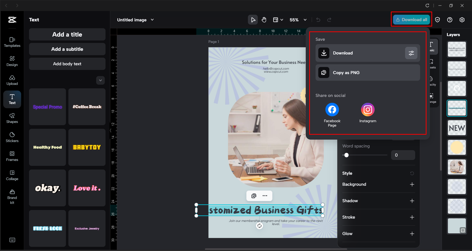 Einen Flyer aus dem CapCut-Desktop-Videobearbeitungsprogramm exportieren
