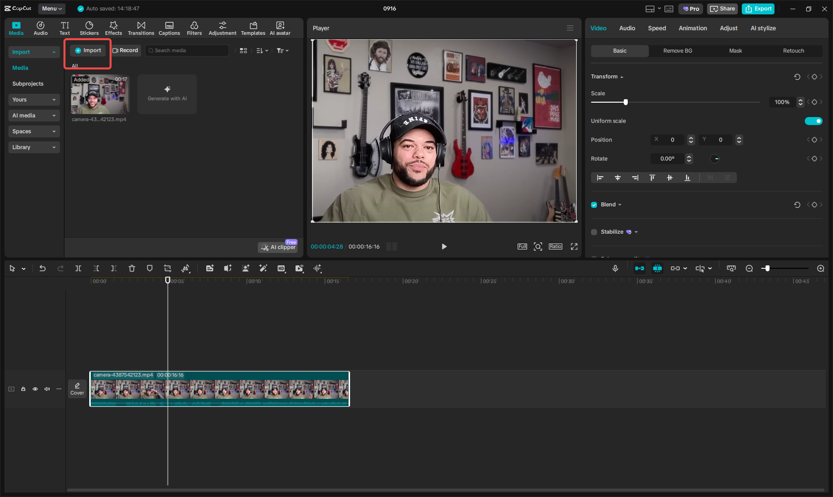 Import video to CapCut