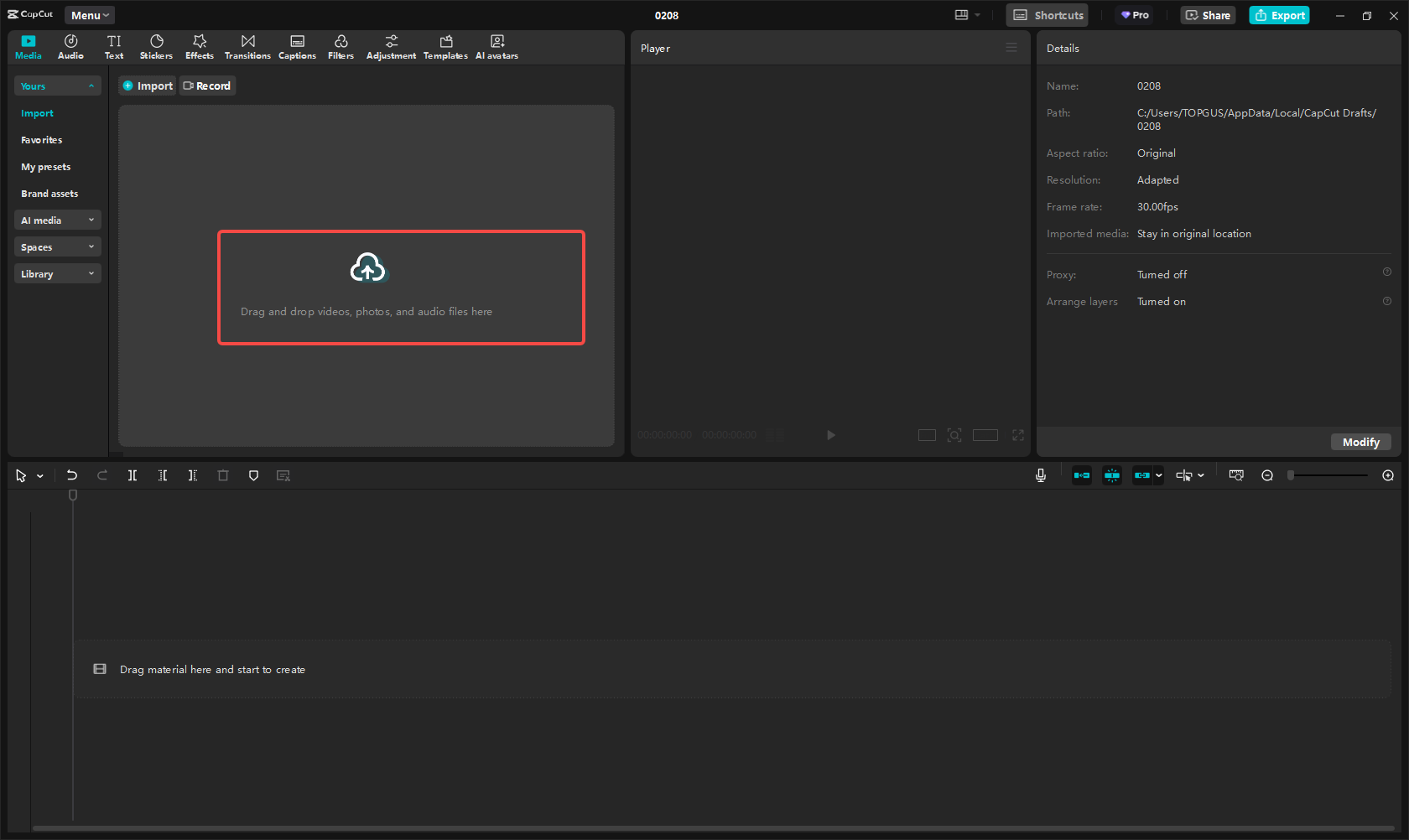 Importing the image/video in CapCut