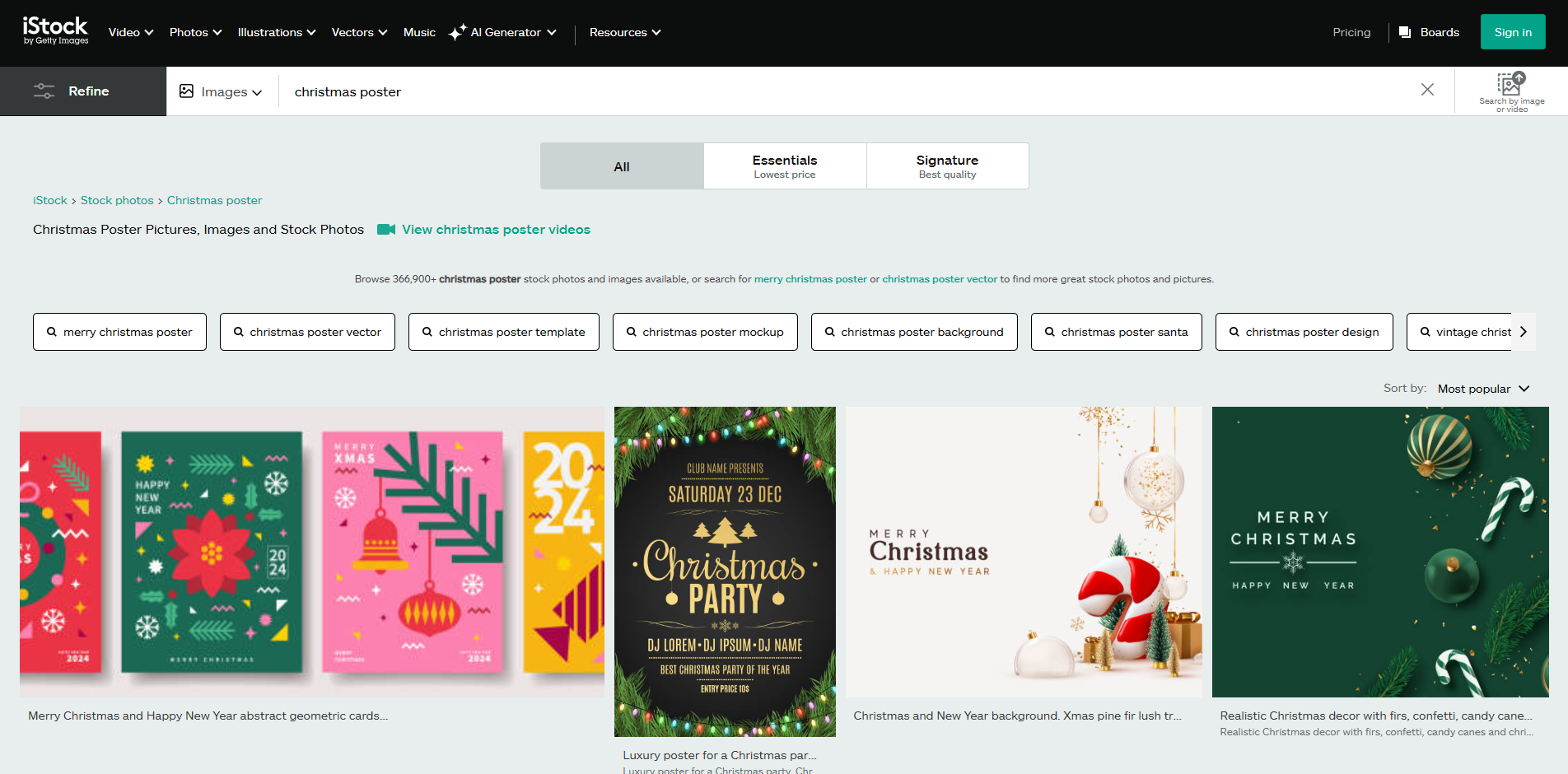 Interface of iStock - a valuable resource for Christmas posters