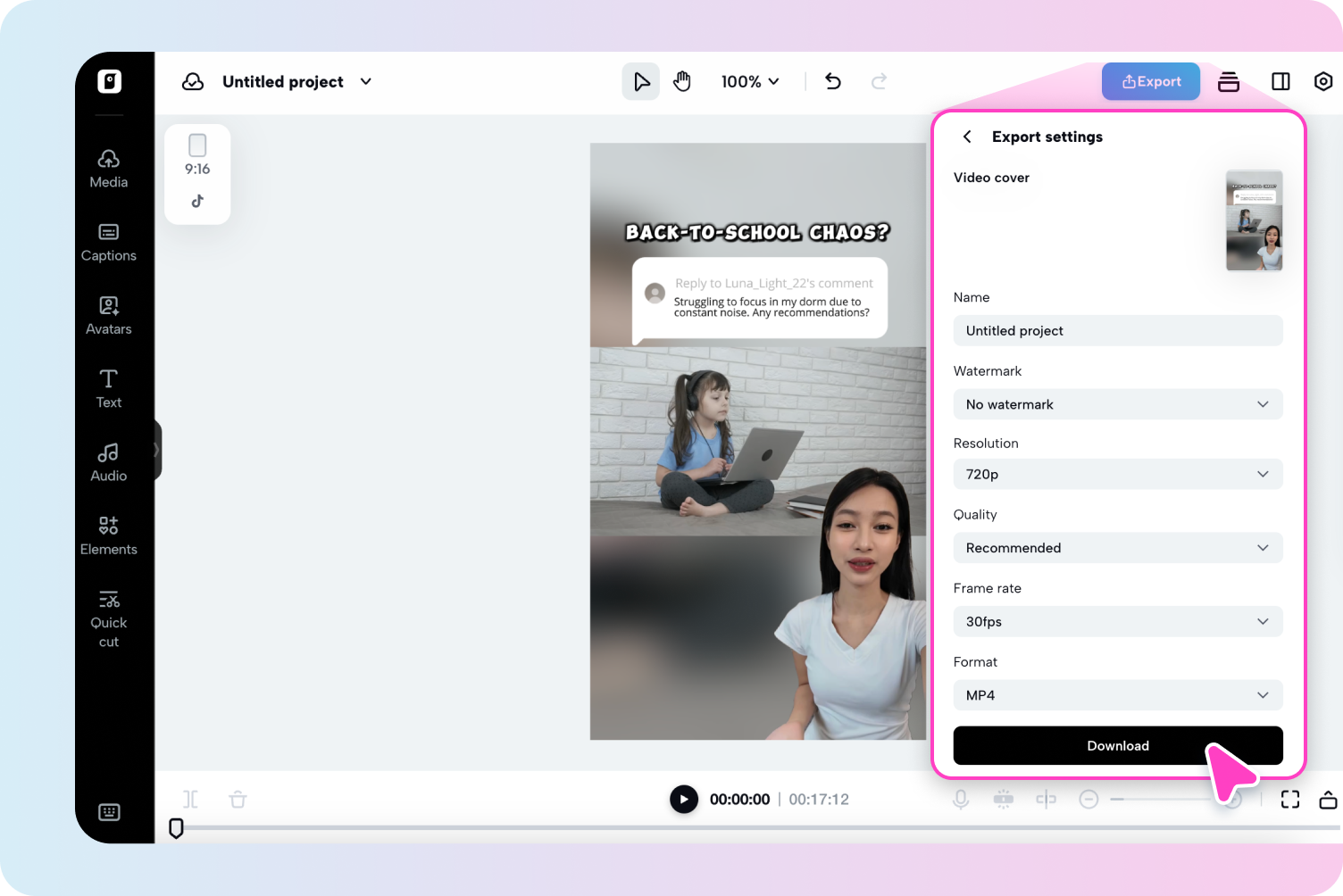 Mengeksport video yang dikembangkan dari Pippit