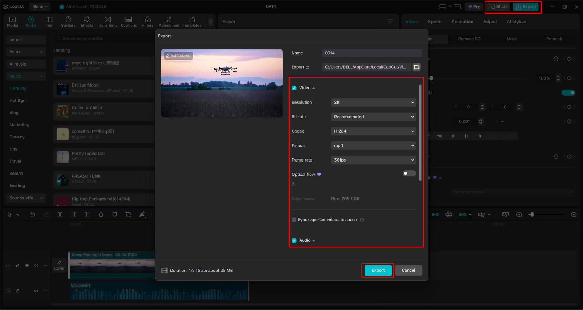 Videon vienti CapCut-työpöytävideoeditorista