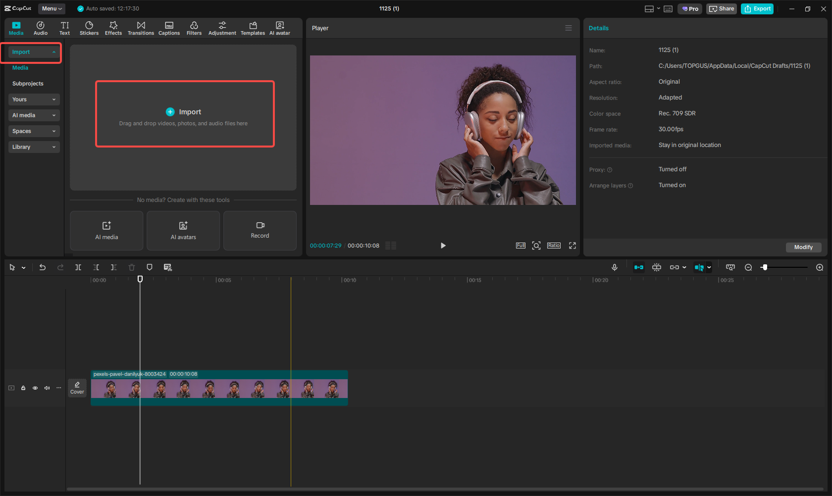 Launch CapCut and upload a video