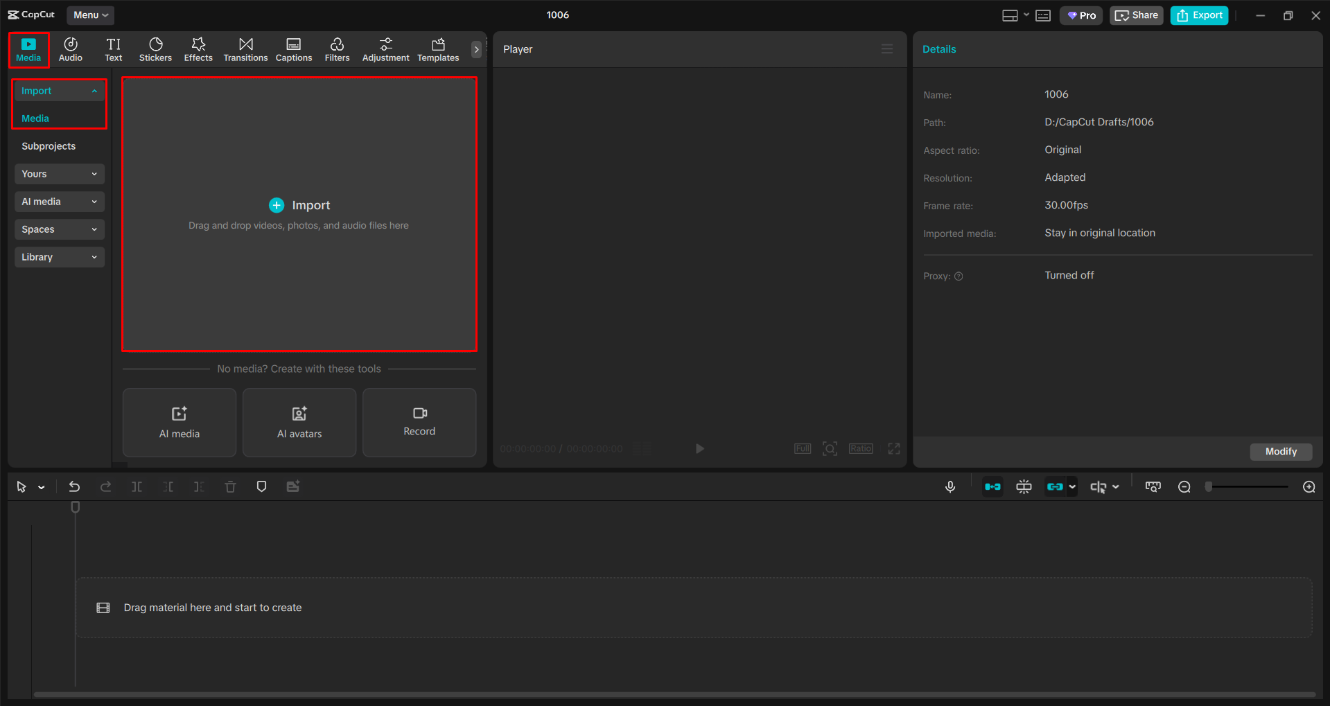 Importing a video into the CapCut desktop video editor