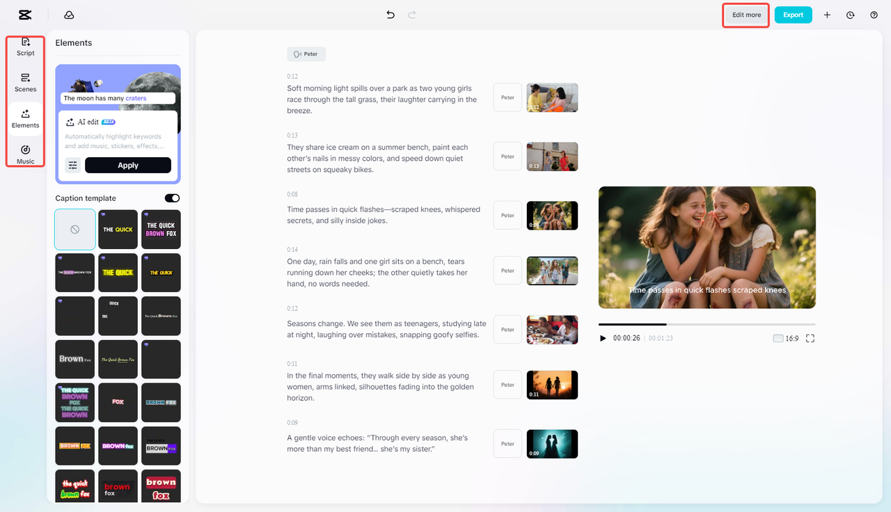 Editing the generated video in CapCut