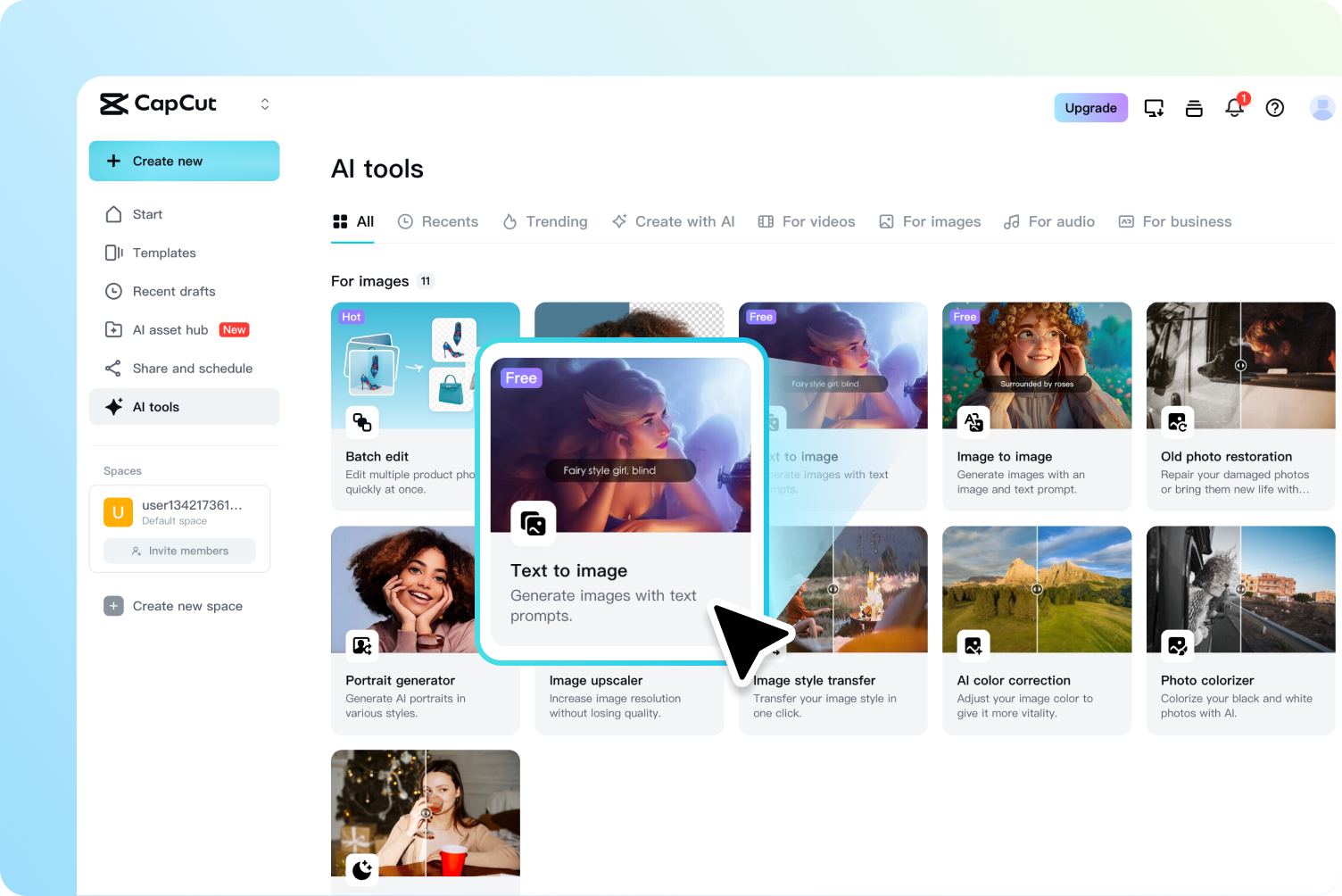 Creating a project on CapCut Web