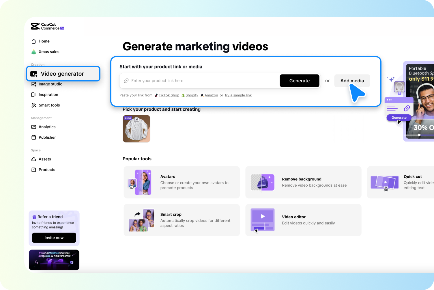 description=The Pippit video editor interface showing a video on the timeline. On the right, editing panels for 'AI Color Correction', 'Captions', and 'Branding' are visible and accessible.