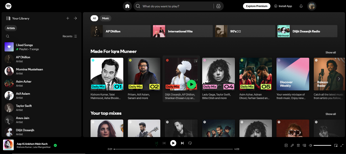 Bild som visar gränssnitt för Spotify på skrivbordet