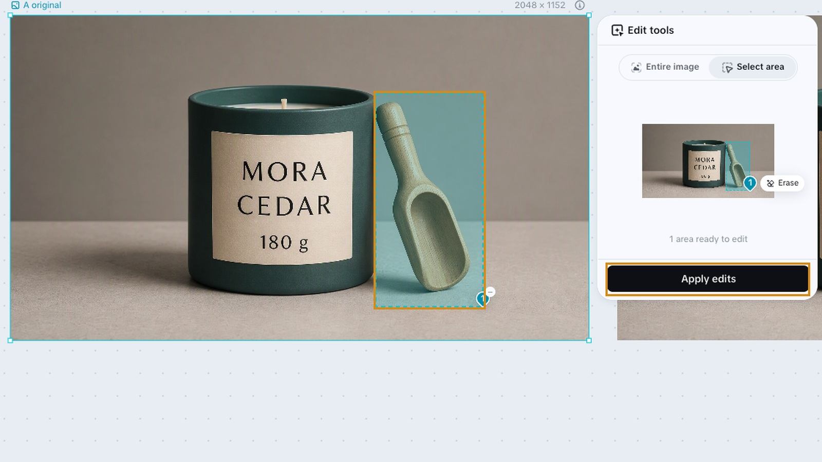 A narrow rectangle encloses the wooden scoop outside the jar wall, leaving the cream label unselected.