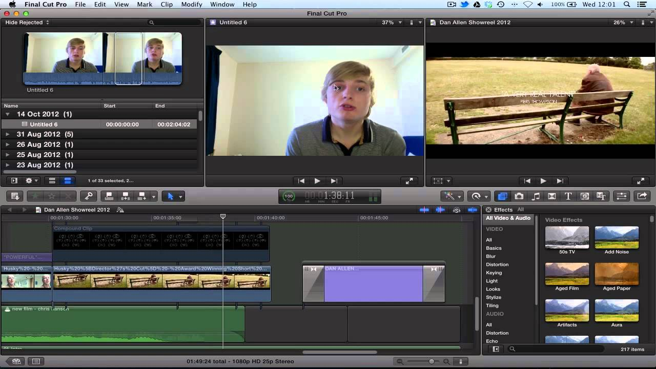 Interface of Final Cut Pro - an easier way to split a movie