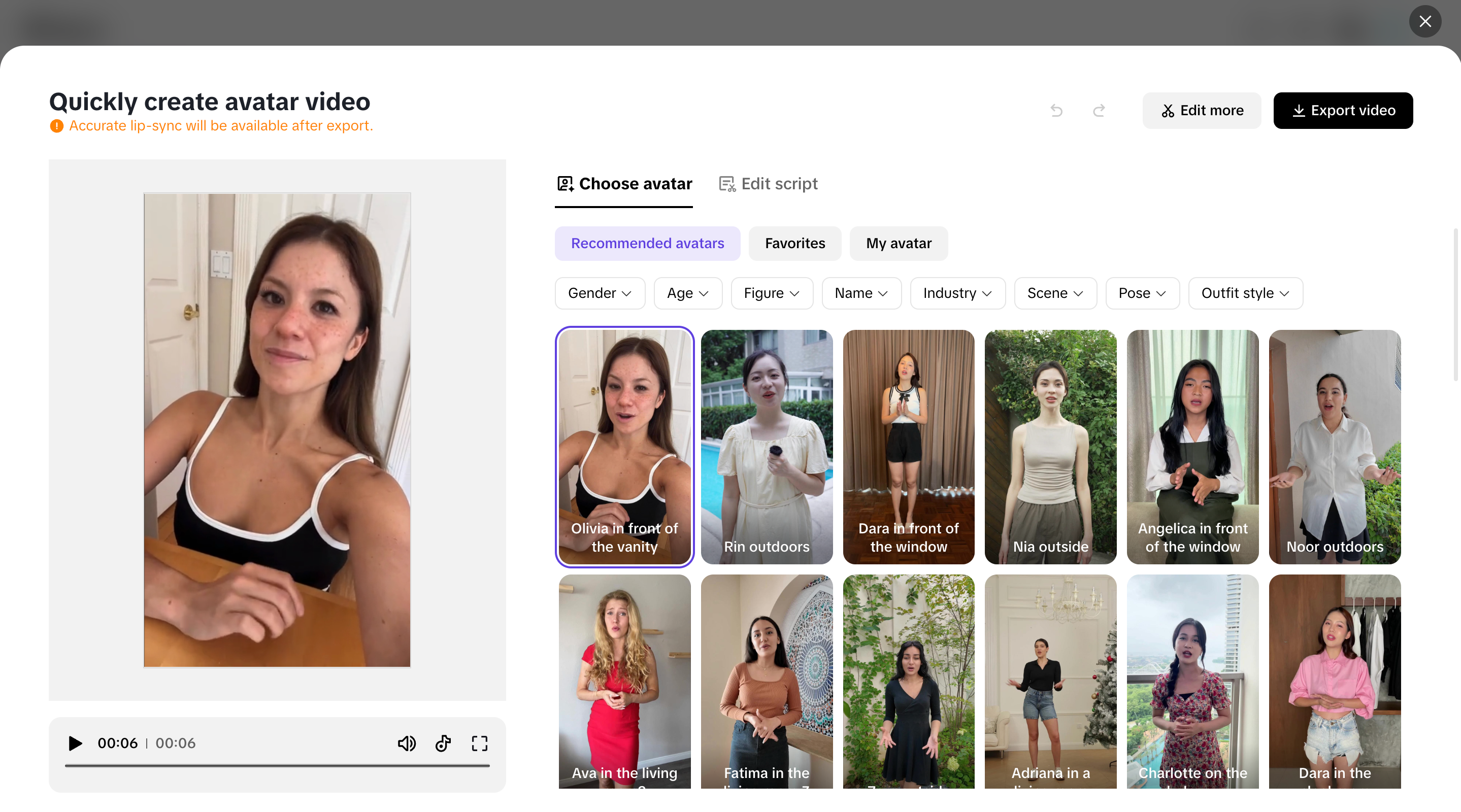 Lifelike avatars with editable scripts