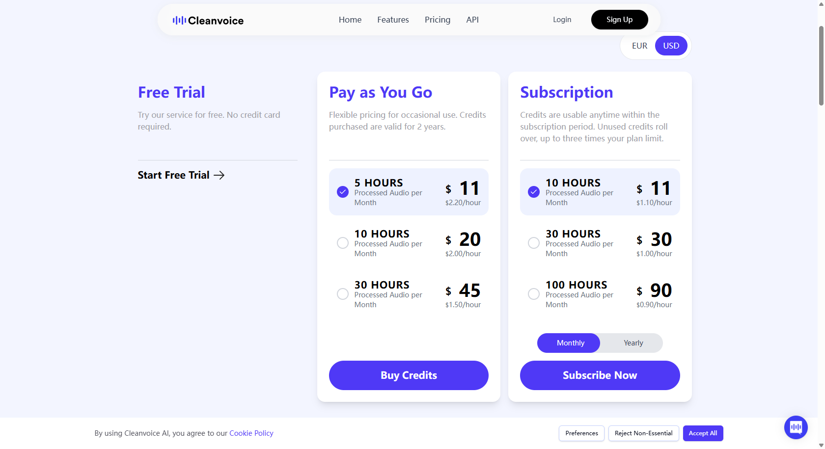 Cleanvoice AI pricing