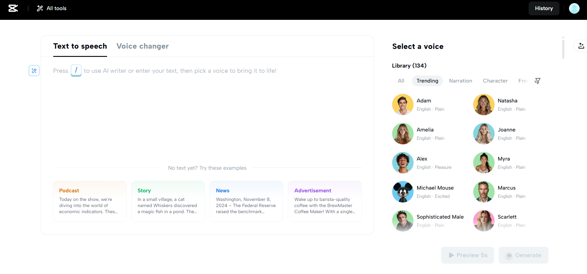 CapCut Webs Text-zu-KI-Stimme-Tool