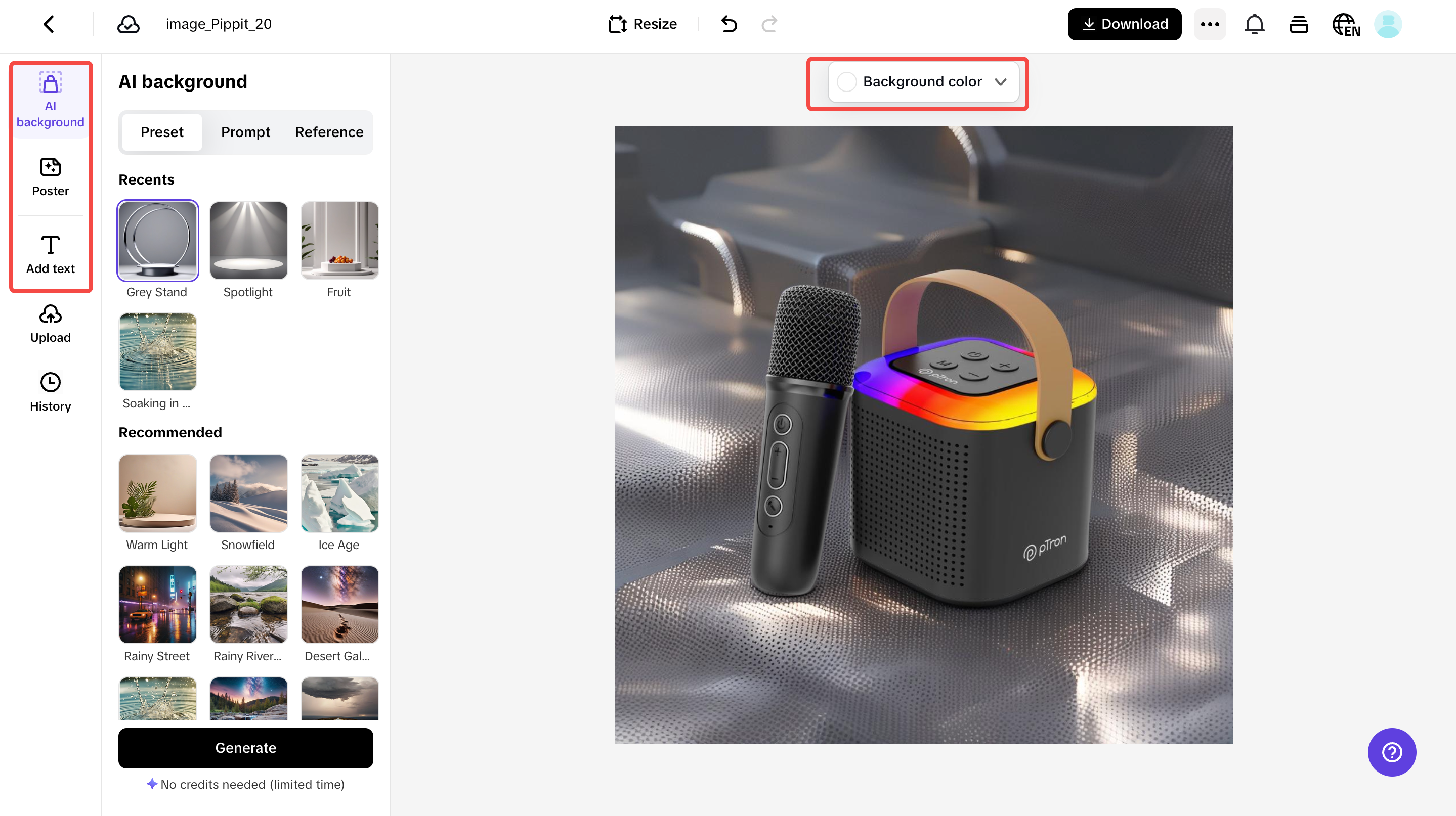 editing product image in Pippit