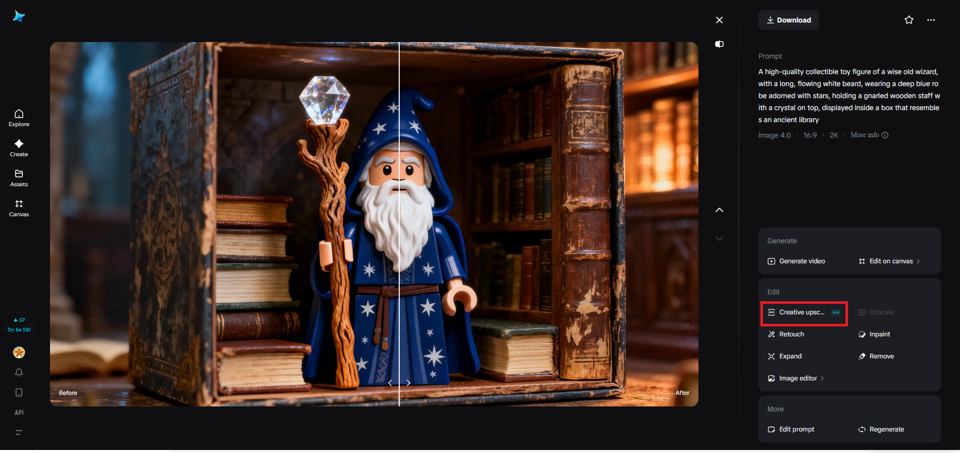 ฟีเจอร์การปรับปรุงด้วยความสร้างสรรค์ใน Dreamina