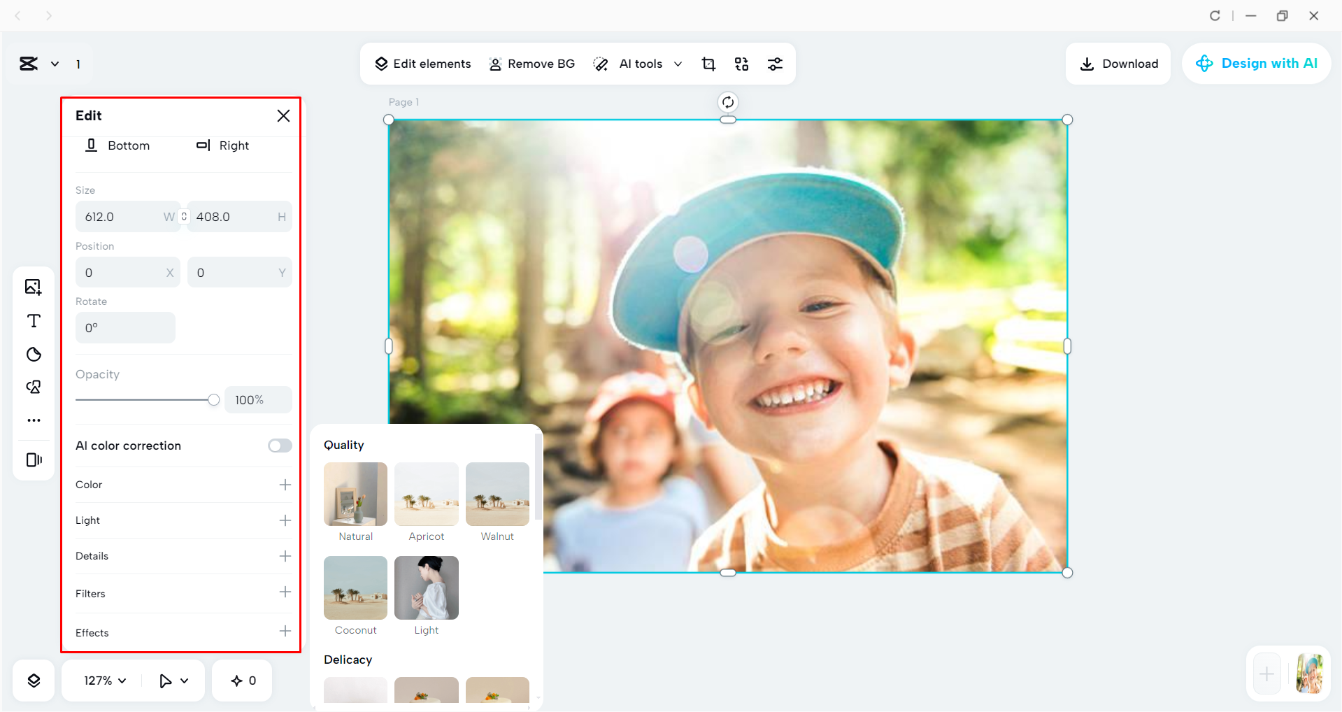 Enhancing the image with the CapCut desktop video editor