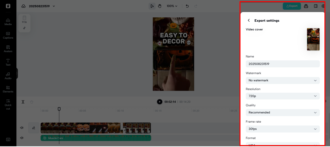 Pag-export ng audio mula sa Pippit