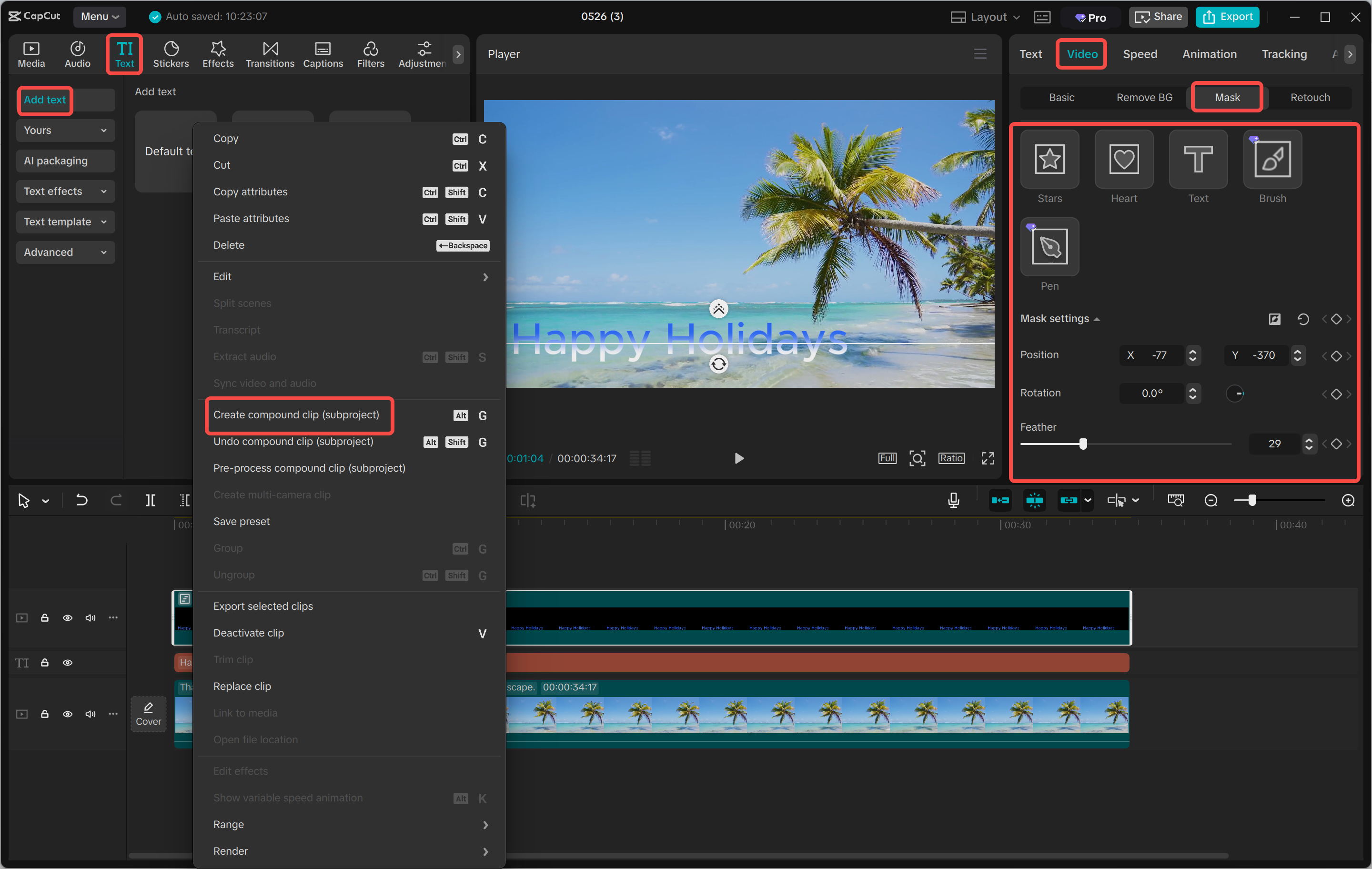 Create a gradient text with the mask tool