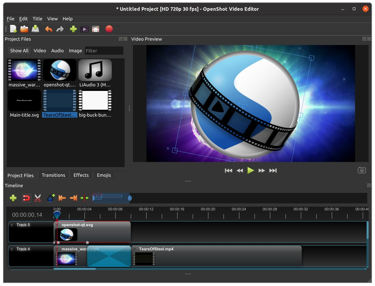 OpenShot video editing interface