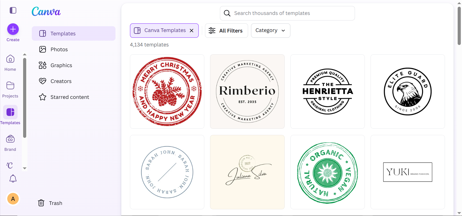 Canva homepage