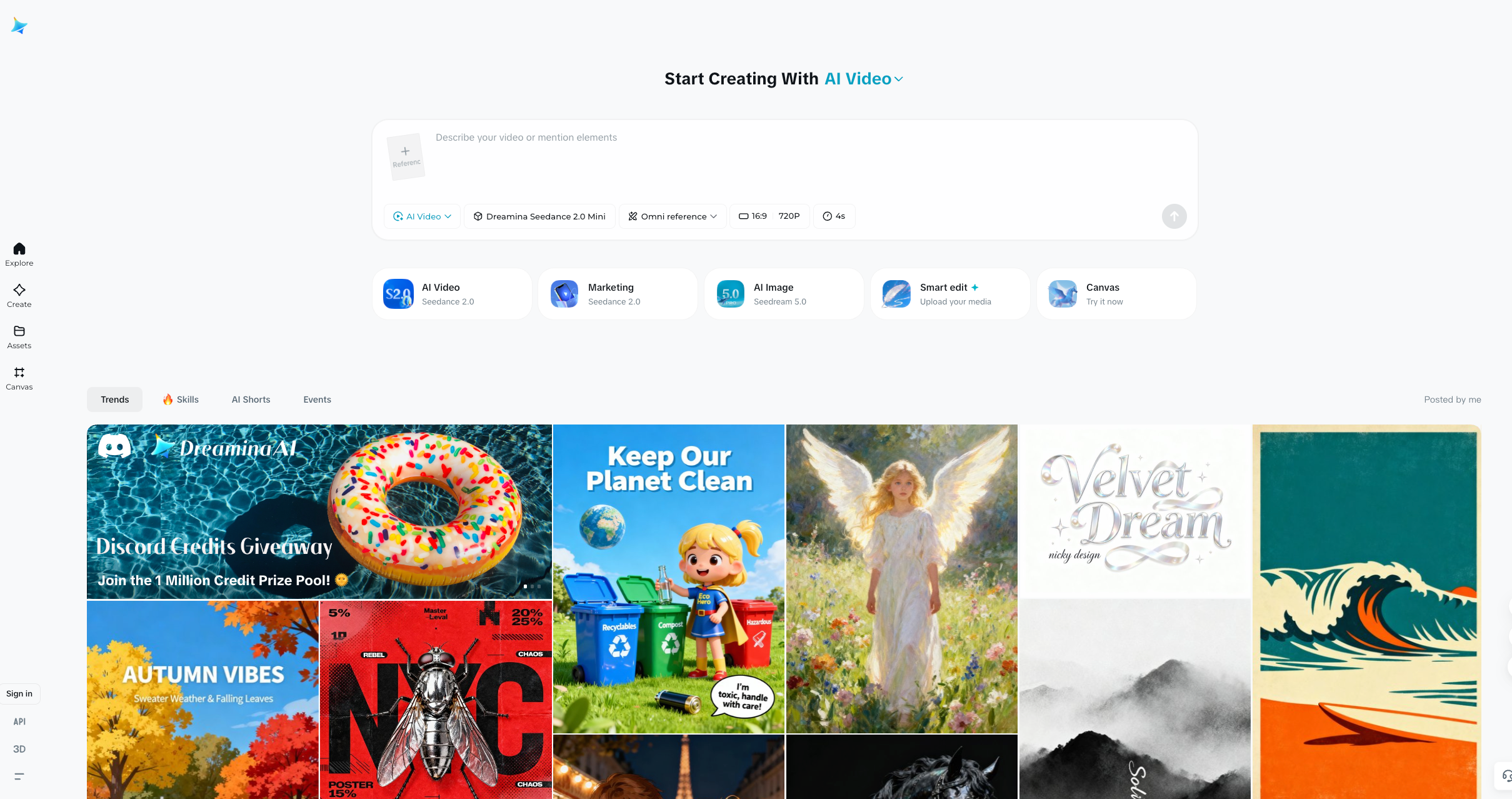 open Dreamina's video creator
