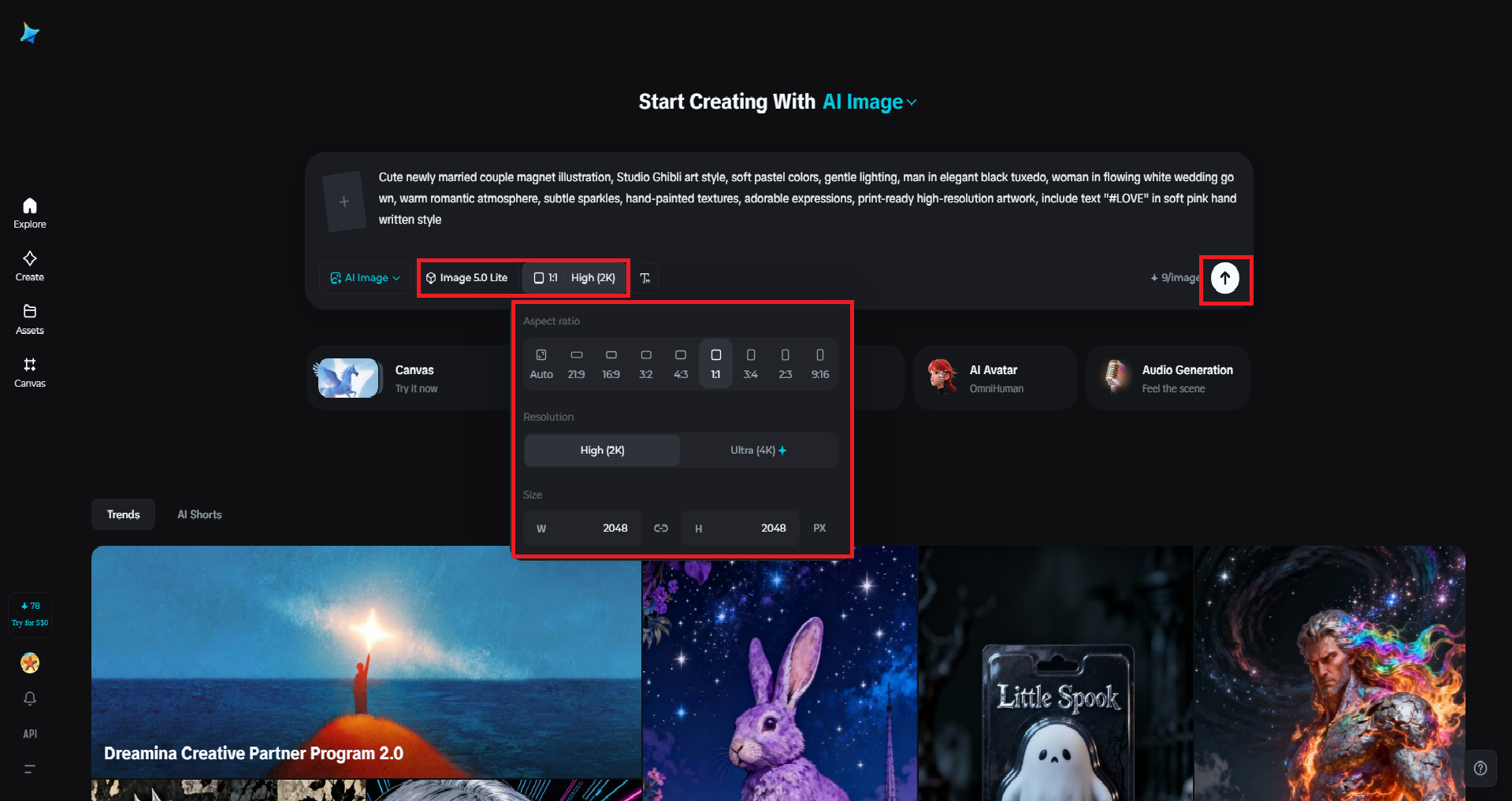 Select the model and adjust output settings