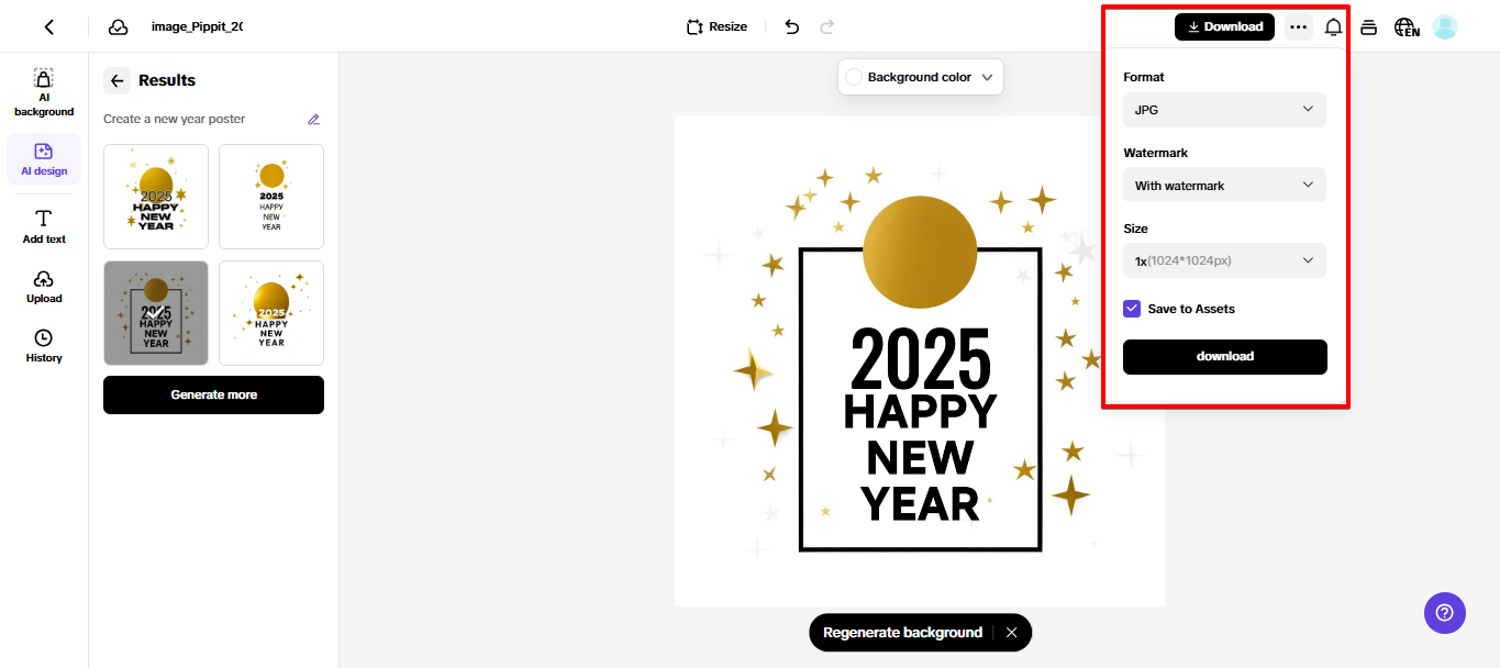 Bild aus Pippit exportieren