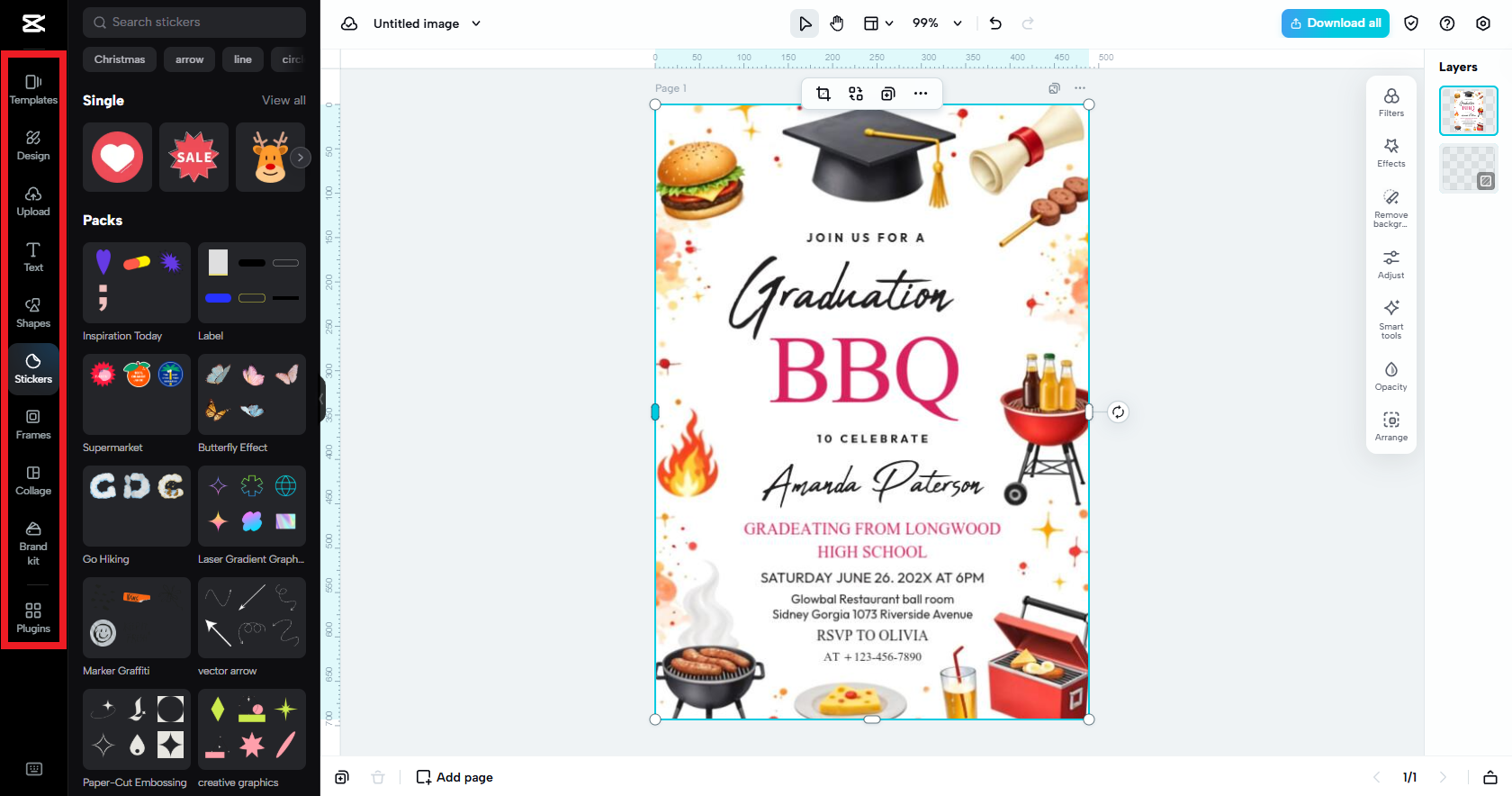 Edit your poster with stickers, frames, etc.