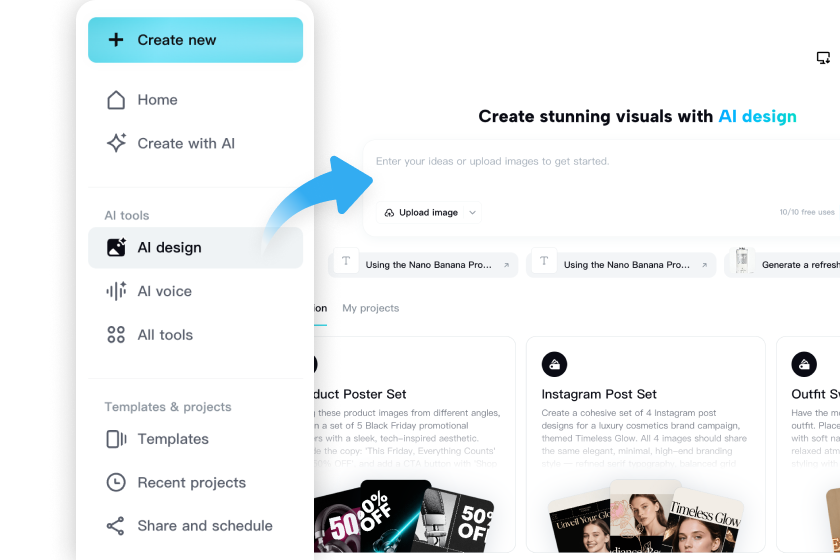 Access the AI design feature