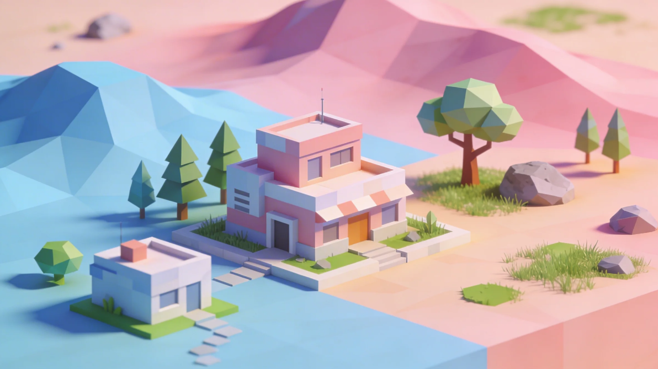 3D imagem de ambientes low-poly