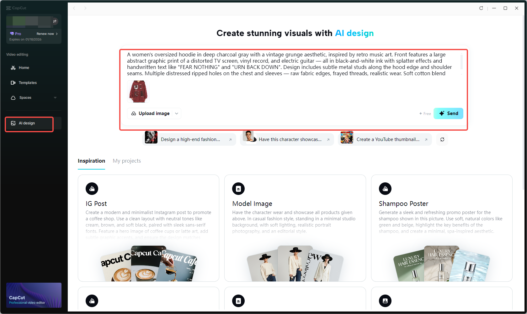 Enter the text prompt and input the reference image to the AI design