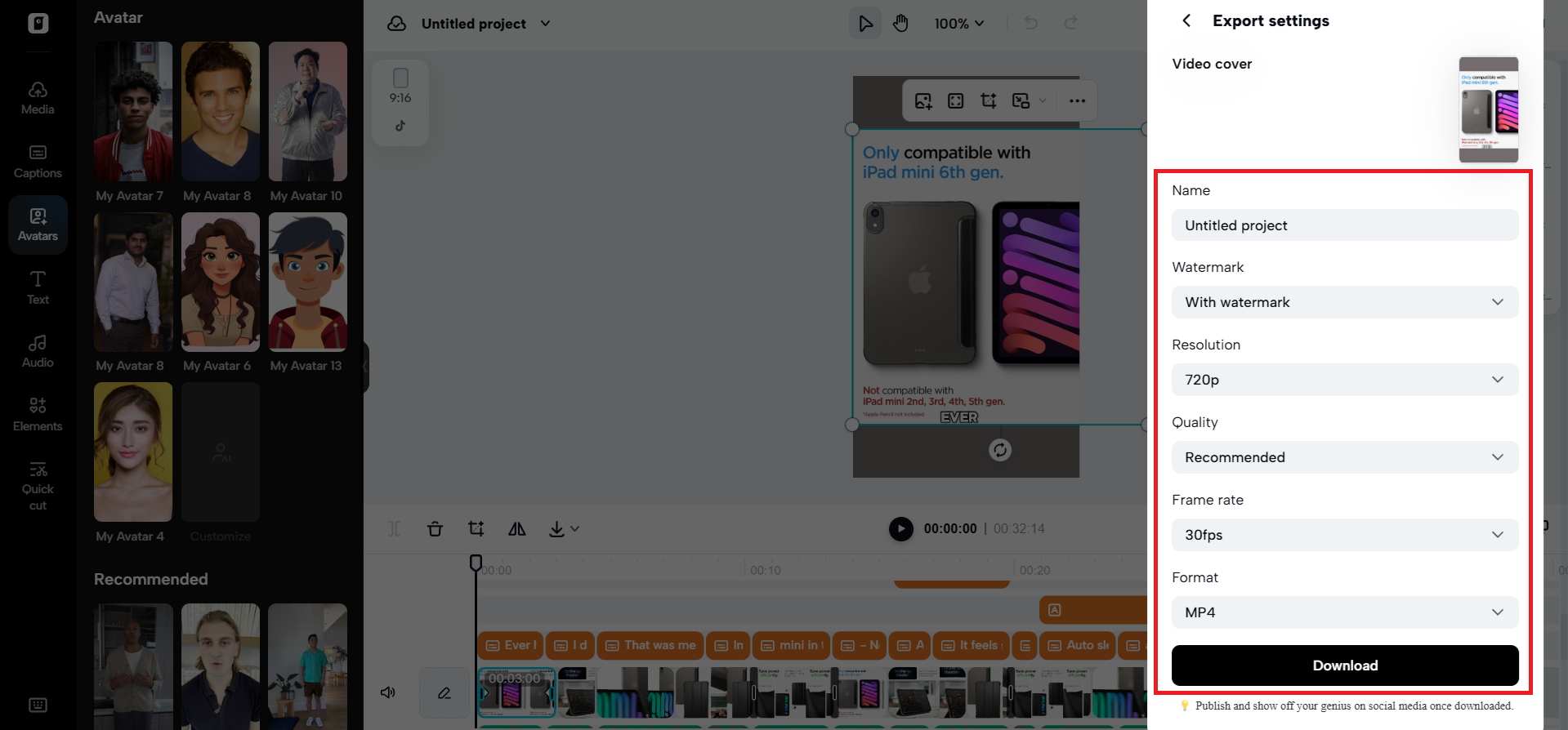 Exporte seu vídeo