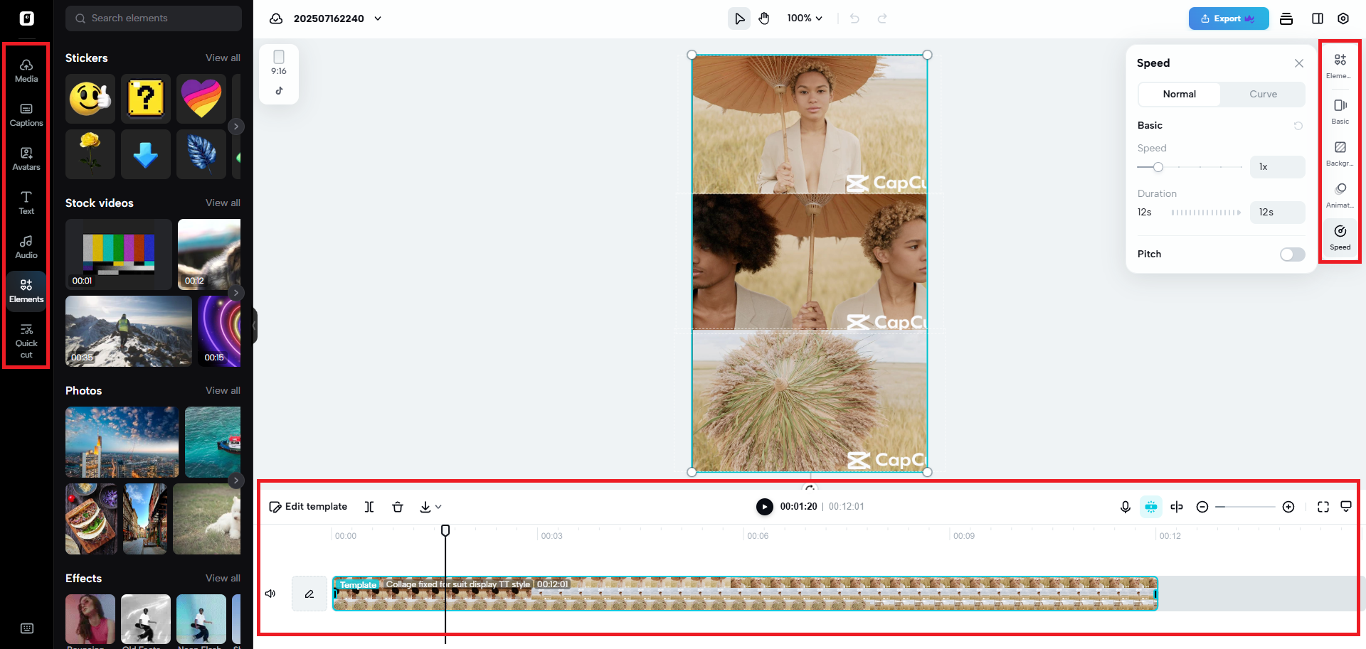Edit your video collage template for Instagram Story