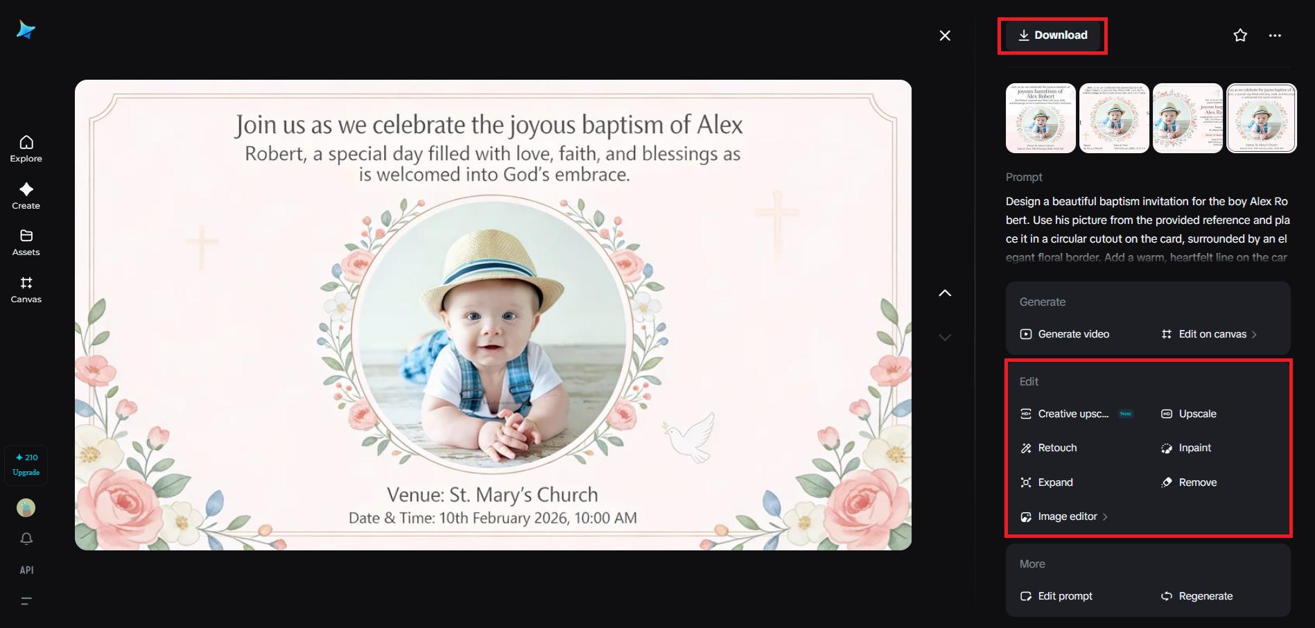 Förhandsgranska, förfina och ladda ner din inbjudan