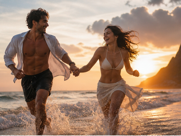 Viral Couple AI Video Editing Prompt prompt example 1 - Beach run