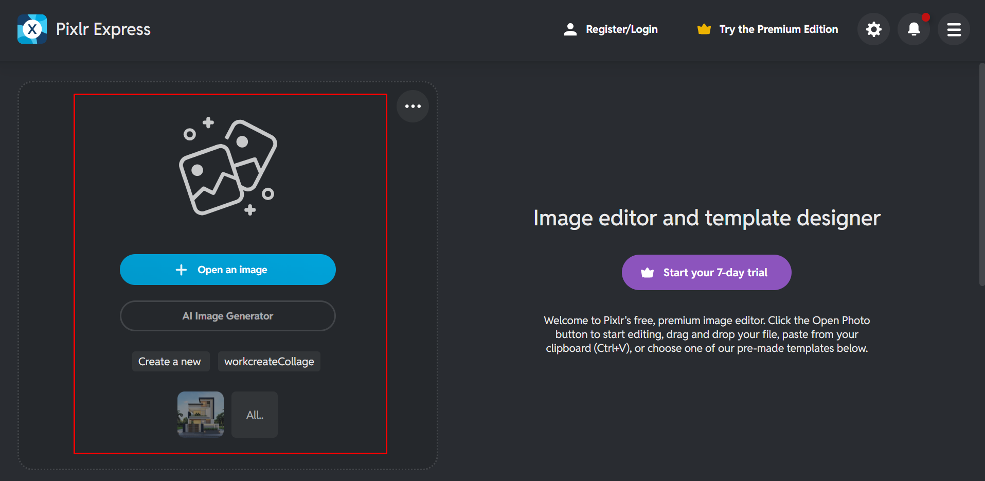 Nahrání obrázku do online editoru fotografií Pixlr