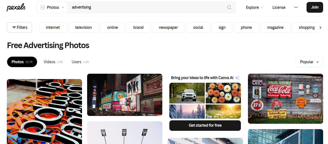 Pexels for ad image downloading