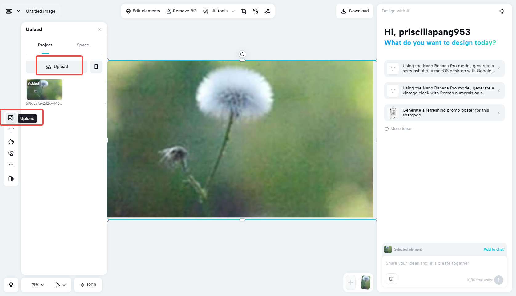 Upload an image to CapCut